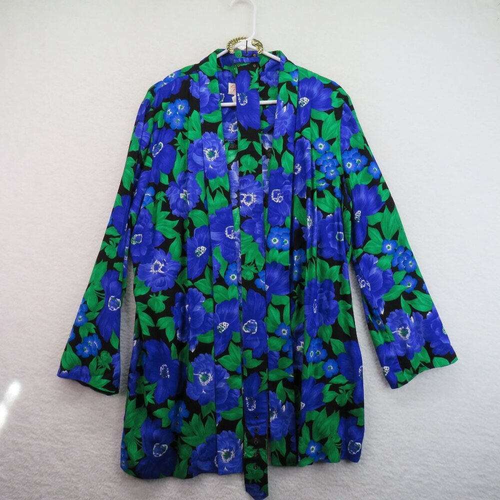 Lady Carol Blazer Size 12 Vintage Floral Kimono Style Jacket‎ Wide Matching Belt